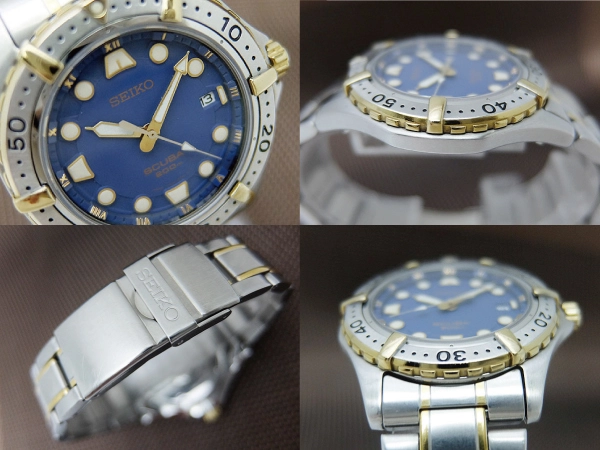 Seiko SCUBA 200M 7N35-6060 Quartz Blue Dial SS Two-Tone Diver