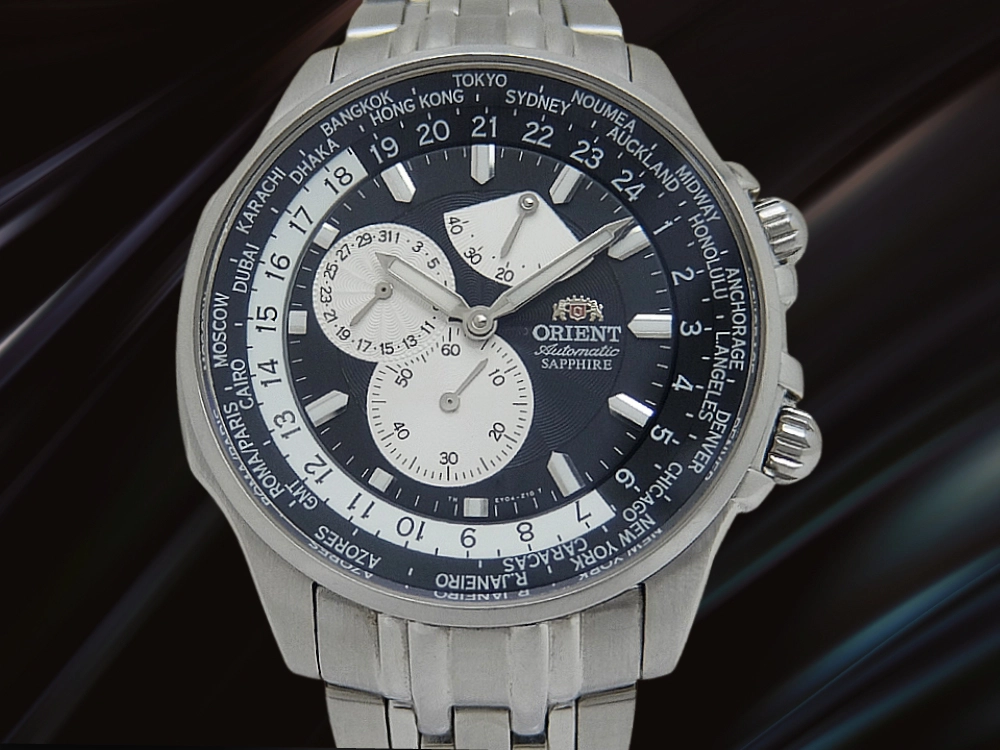 Orient World Time Automatic Ref.EY04-C1.CA Power Reserve Black